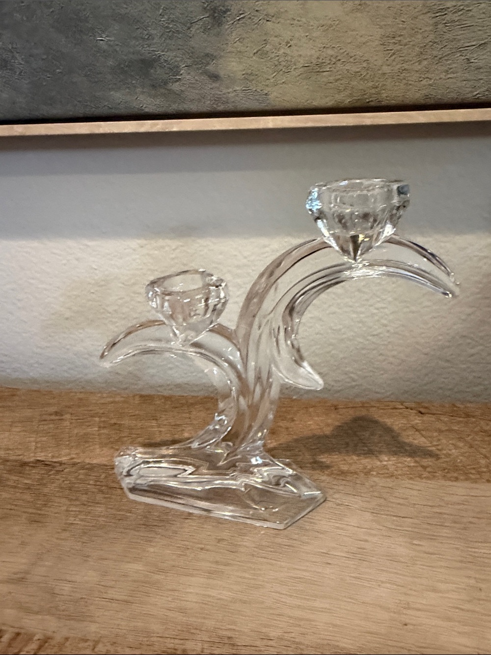 Vintage Clear Glass Double Stem Candle Holder -